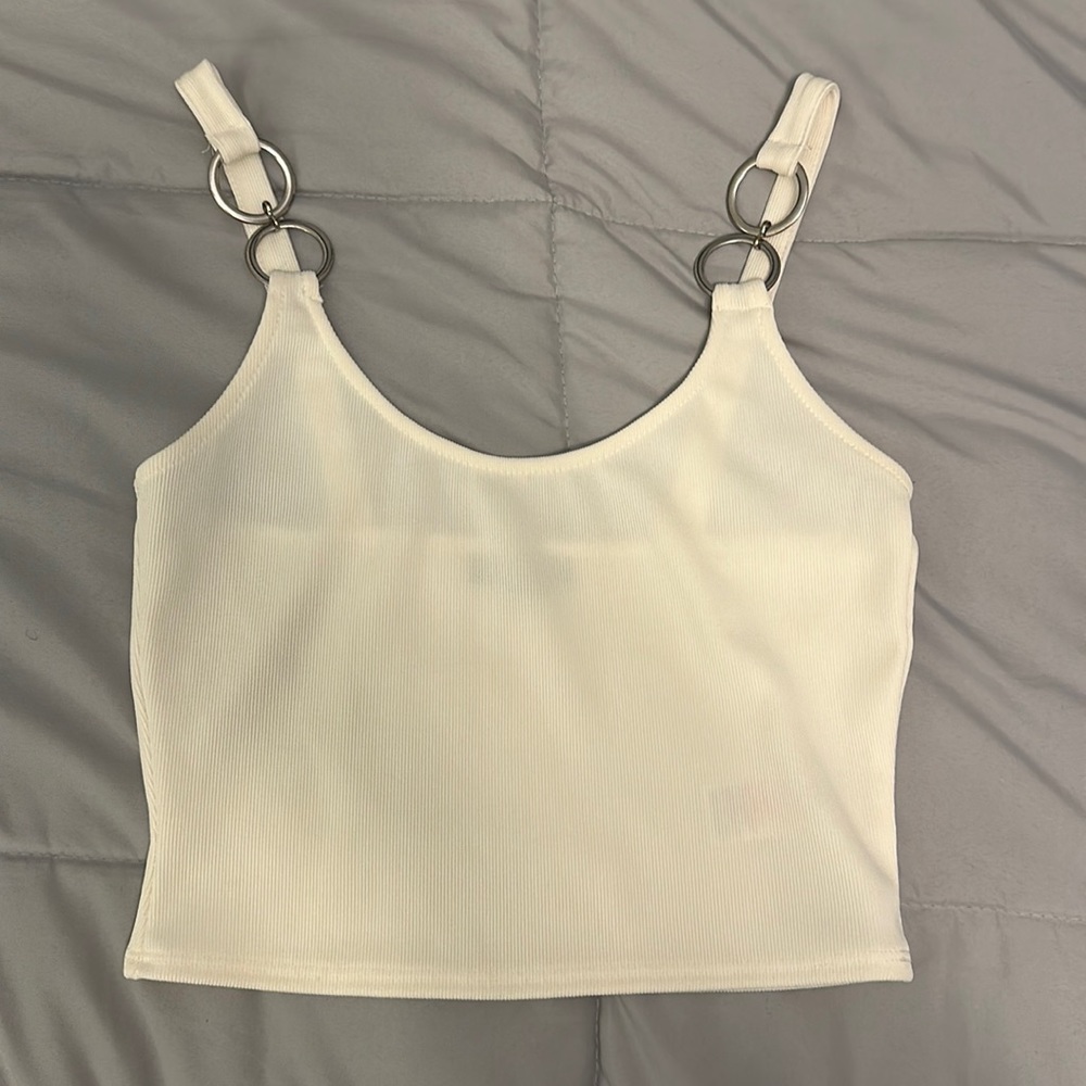 TopShop Size 6 White Crop Tank Top